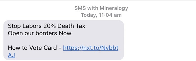 The text message from Clive Palmer’s Mineralogy