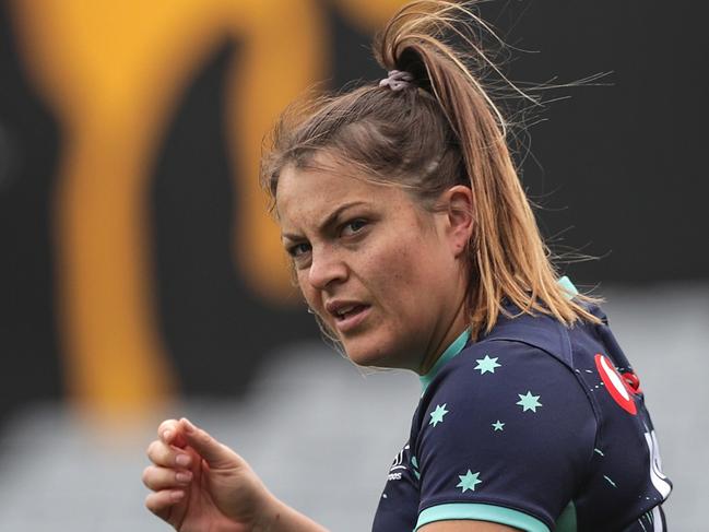 Captain Grace Hamilton of Australia during the Captain's Run before playing New Zealand at Eden Park in Auckland, New Zealand, Friday, August 16, 2019. (AAP Image/David Rowland) NO ARCHIVING