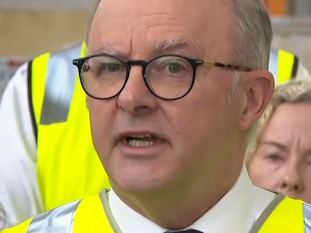 PM Anthony Albanese during a trainwreck press conference in Newcastle on Tuesday.