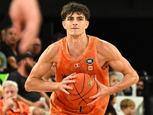 CAIRNS, AUSTRALIA - OCTOBER 04: Taran Armstrong of the Taipans in action during the round three NBL match between Cairns Taipans and Tasmania Jackjumpers at Cairns Convention Centre, on October 04, 2024, in Cairns, Australia. (Photo by Emily Barker/Getty Images)