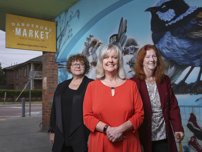 Dandenong market leaders Julie Busch and Jennifer Hibbs, with Mayor Roz Blades.