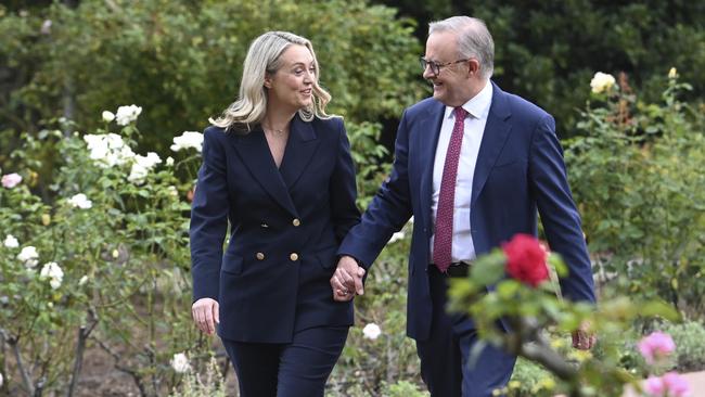 Prime Minister Anthony Albanese with Jodie Haydon at the lodge in Canberra. Picture: Martin Ollman