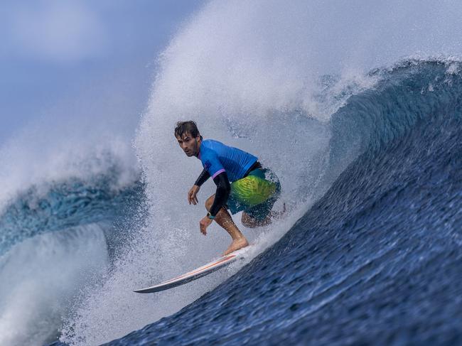 Jack Robinson of Team Australia rides a wave during the semifinals of surfing on day nine of the Olympic Games Paris 2024 on August 05, 2024 in Teahupo'o, French Polynesia. Picture: Getty Images