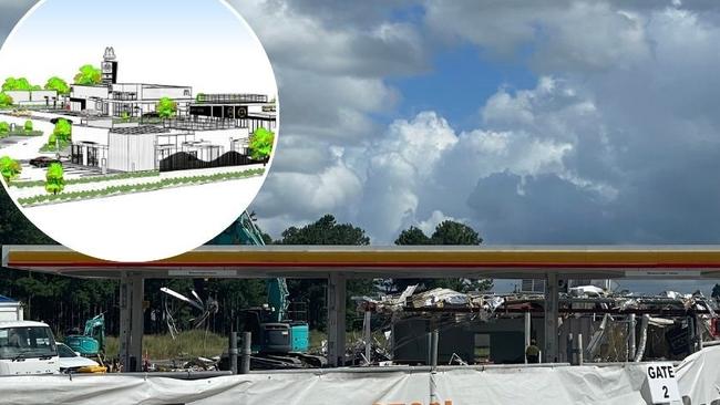 Demolition underway at the northbound Glass House Mountains service centre on the Bruce Highway, February 21, 2025. Photo: Andrew Hedgman