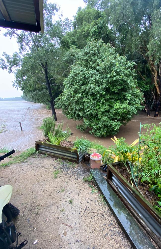 Sandra Goeldner and Wade Stafford's Finch Hatton home became an island when a swollen Cattle Creek breached its banks and flooded the region. This image shows the yarn once water receded. Picture supplied by Sandra Goeldner