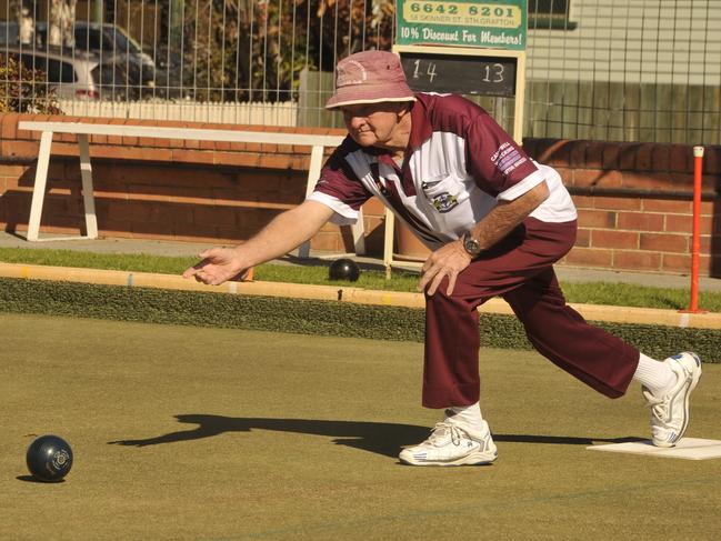 MID-BOWL: Ian Reid during a game at the South Grafton District Services Club.