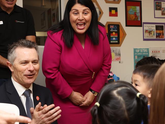 Federal Education Minister Jason Clare visits The Learning Sanctuary with Queensland Education Minister Grace Grace in Brisbane. Picture: Liam Kidston