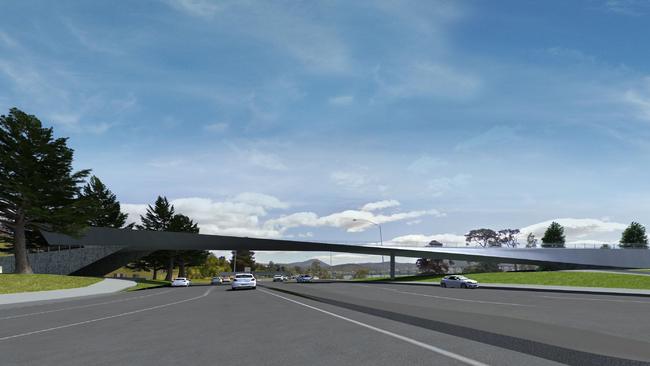 An artist’s impression of the Remembrance Bridge between the Cenotaph and the Aquatic Centre. Picture: Hobart City Council