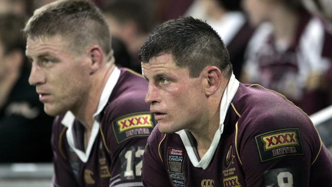 Danny Nutley (in focus) with current Queensland Reds coach Brad Thorn. Picture: David Kapernick.