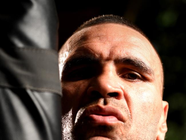 Anthony Mundine at the launch of the Mundine: Mindset of a Champ tour which starts in Darwin. Multiple world boxing champion Anthony Mundine will tour the Territory with Darwin basketball coach Timmy Duggan inspiring at-risk youth. Picture: Che Chorley