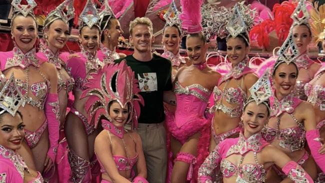 Former Australian Swimmer Cody Simpson visits the Aussie Showgirl Jasmine Bard at the Moulin Rouge in Paris.