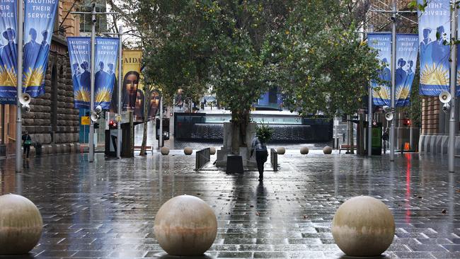 An almost-empty Martin Place in Sydney on Monday. Picture: Getty Images