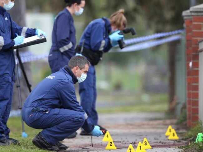 Police on the scene of the attack. Picture: David Crosling