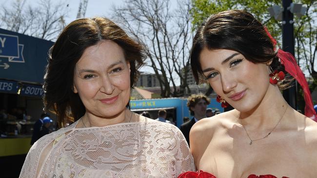 Caulfield Guineas horse race meeting, Caulfield, Victoria, Saturday 12th October 2024. Faces in the crowd. Pictured enjoying the race meeting are Virginia and Michelle. Picture: Andrew Batsch