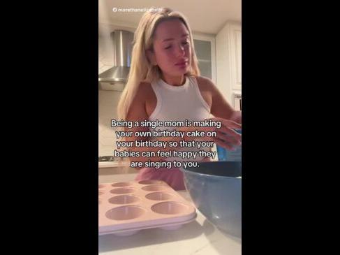 Single mum cries over making her own cake