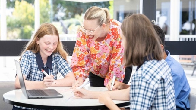 Summerland Christian College students with their teacher. Picture: supplied