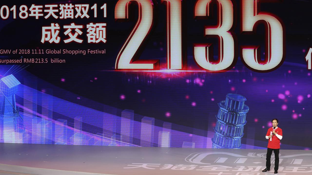 Alibaba Group chief executive Daniel Zhang speaks after Alibaba’s 11.11 Global Shopping Festival also known as Singles Day sets a new record of 213.5 billion, or more than $42 billion. Picture: Ng Han Guan/AP