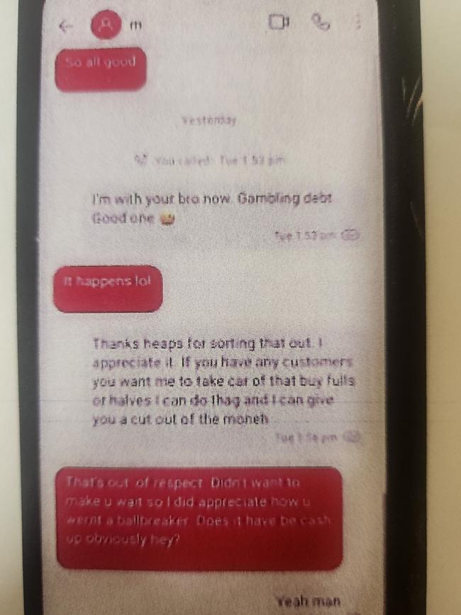 Some of the texts Verban sent to his customers. Photo: Courts SA