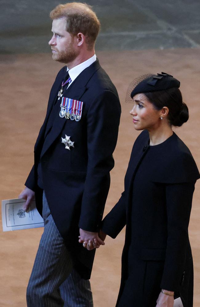 Harry and Meghan are currently in the UK for the Queen’s funeral. Picture: PHIL NOBLE / POOL / AFP