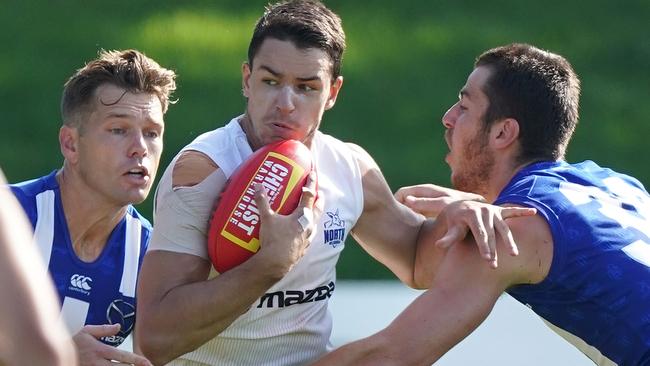 Luke Davies-Uniacke during North Melbourne’s match simulation this week. Picture: Sean Garnsworthy/AAP