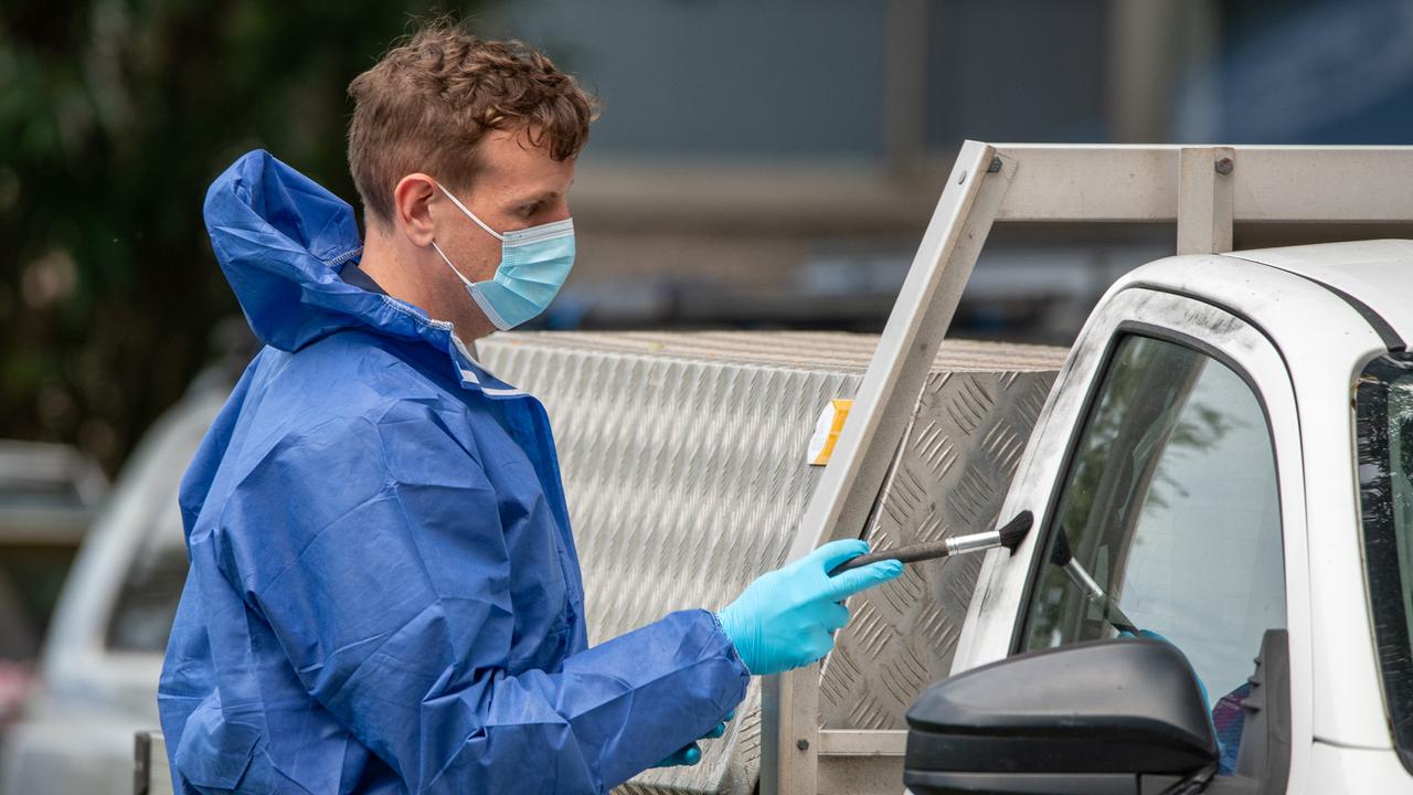 Crime scene examinations are carried out on Monday. Picture: Thomas Lisson