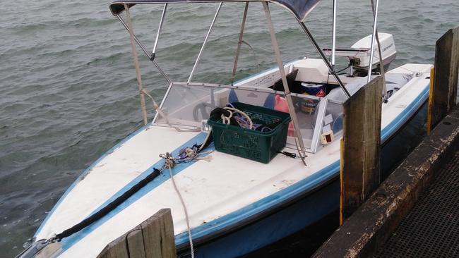 Boat belonging to Felicity Loveday, 83 and her 56-year-old son Adrian Menevau.