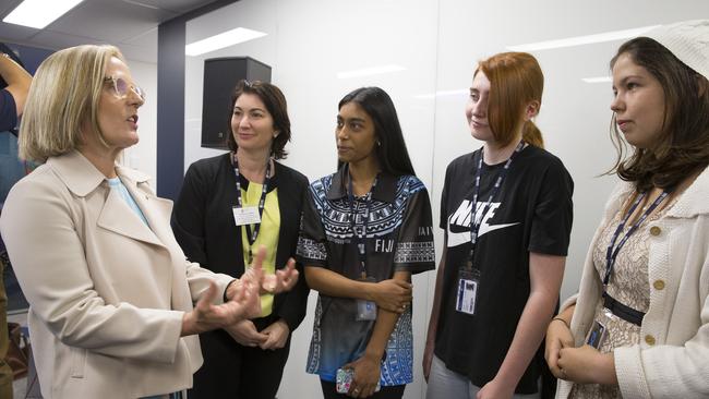 Lucy Turnbull chats with students. Picture: Melvyn Knipe