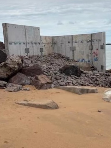 Wild weather has caused havoc at the new Dundee Beach boat ramp upgrades. Picture: Supplied.