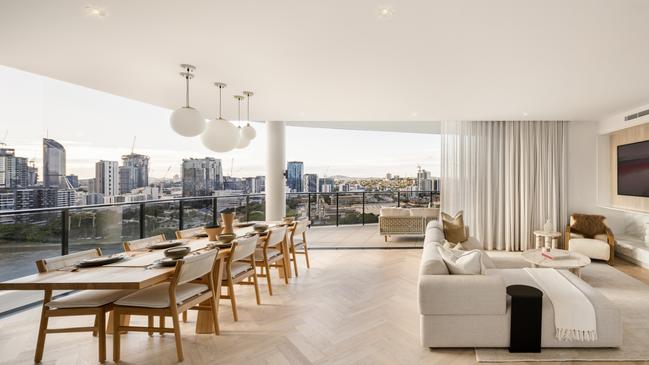 The living area in one of the penthouses for sale in The Ambrose in Milton. Image supplied by Kokoda Property.