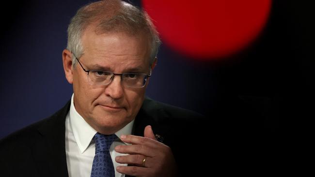 Prime Minister Scott Morrison during a national cabinet press conference. Picture: NCA NewsWire / Dylan Coker