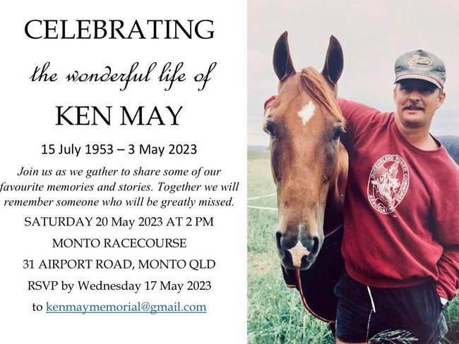 The official notice for Mr May’s memorial event.