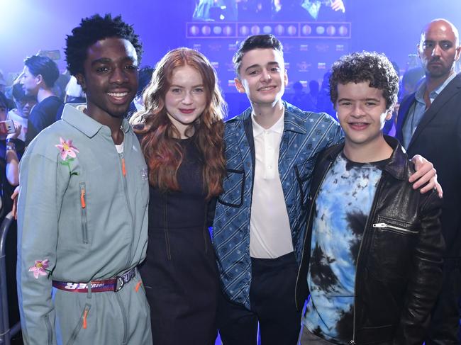 Caleb McLaughlin, Sadie Sink, Noah Schnapp and Gaten Matarazzo at the Netflix 'Stranger Things 3 Summer Festival' in Tokyo this week. Picture: Kazuhiko Okuno