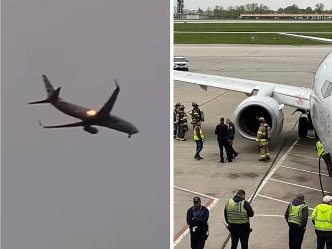 Flames spew from plane engine after hitting birds