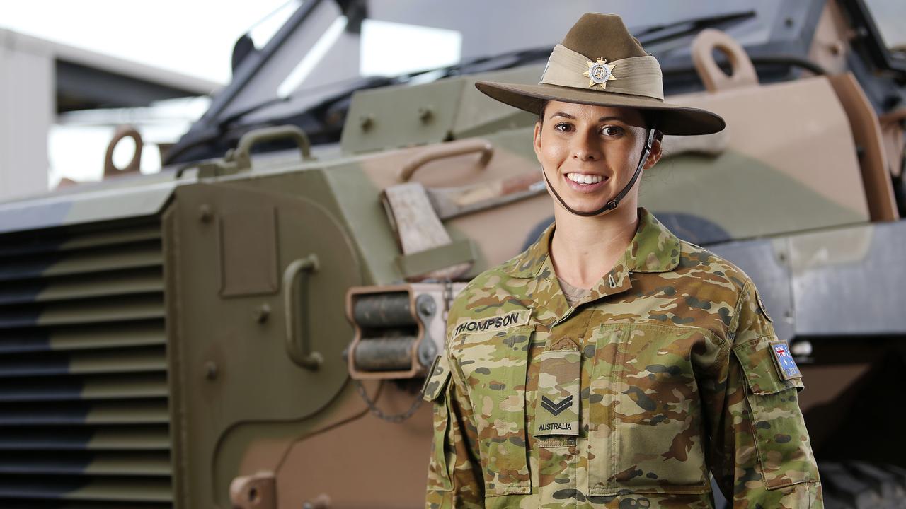 Anzac Day 2018 Brisbane: Corporal Leitisia Thompson following in her ...