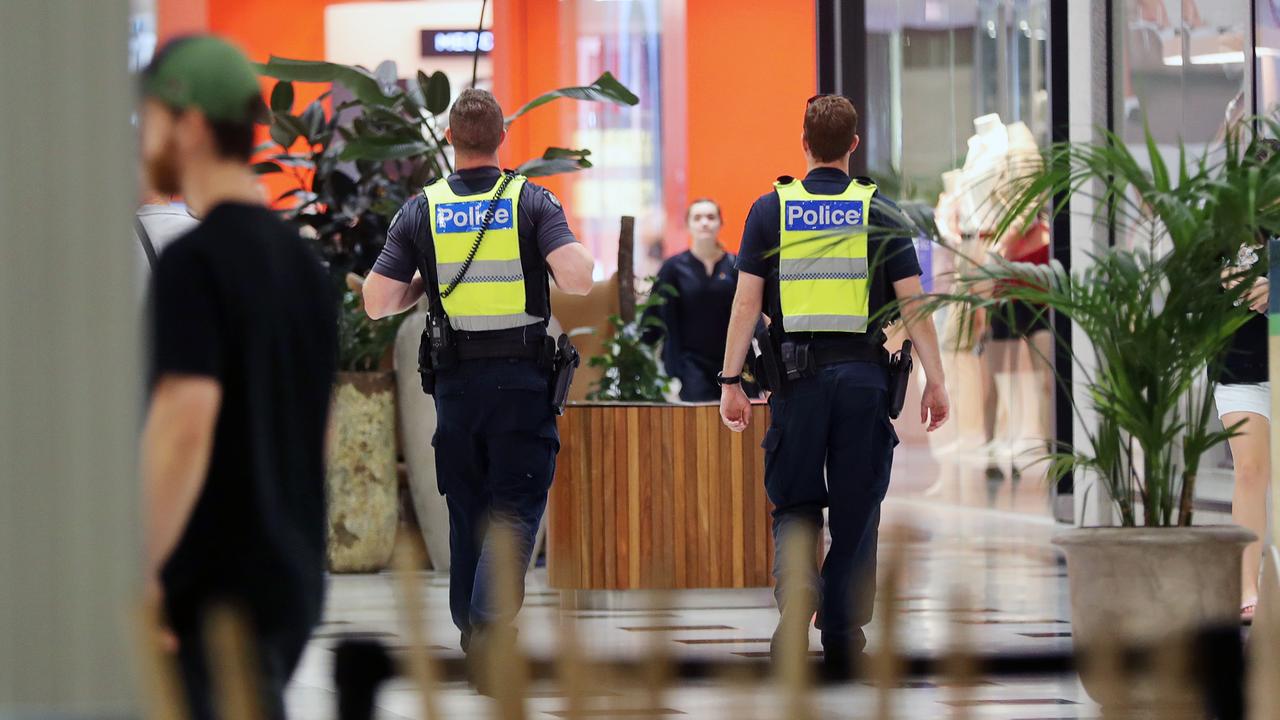 Geelong police patrol Westfield Geelong during the school holidays as part of Operation Bingo. Picture: Alan Barber