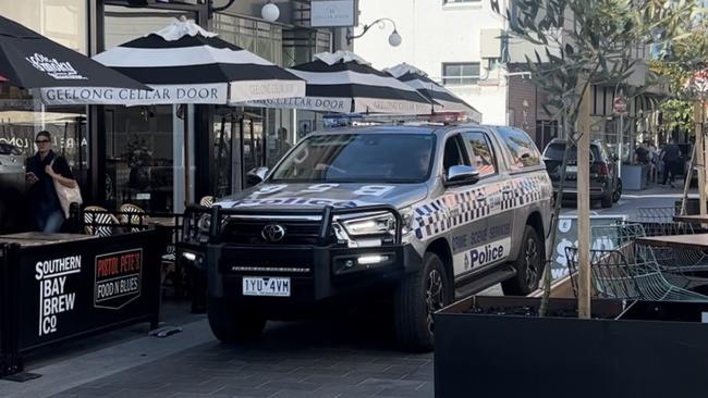 Police respond to another incident along Little Malop St on Thursday afternoon. Photo: Fergus Ellis