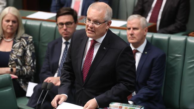 Scott Morrison speaks during a condolence motion for Bob Hawke. Picture: Kym Smith