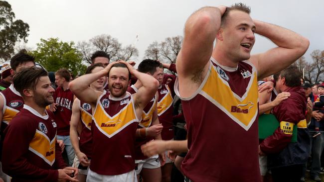 Lower Plenty captain Patrick Flynn in disbelief after his team’s grand final victory. Picture: Mark Dadswell.