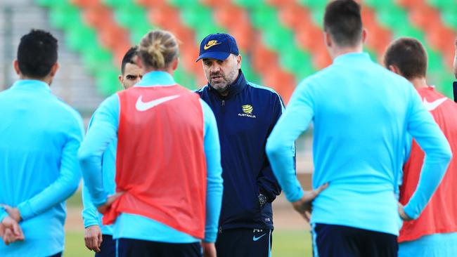Coach, Ange Postecoglou during a training session ahead of the Socceroos World Cup qualifier against Iraq in Tehran, Iran. pic Mark Evans