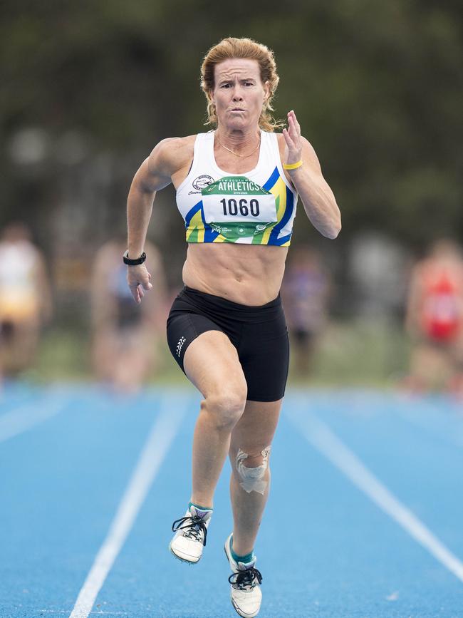 Mingara’s Richelle Ingram in action during the Women 100m Sprint Open heats event during Athletics NSW All Comers meet at Mingara Regional Athletics Track January 11. Picture: Troy Snook