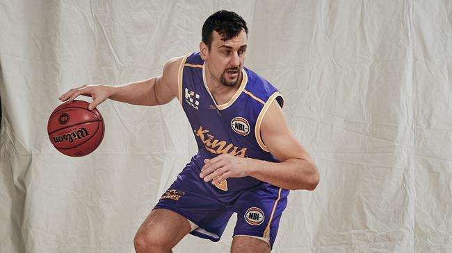 Andrew Bogut fitted out in his new Kings uniform.