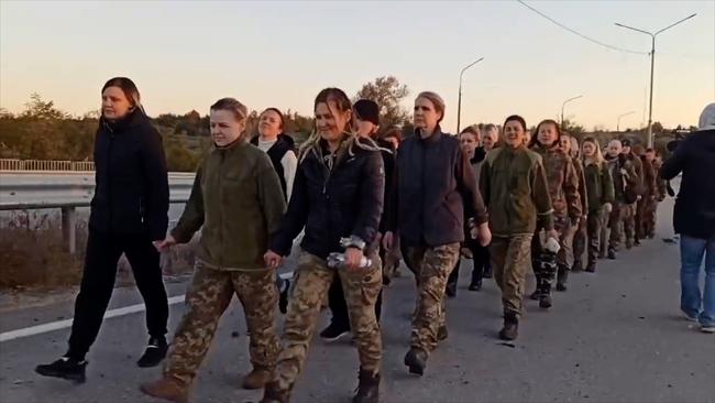 Ukrainian women reunite with fellow soldiers in Zaporizhzhia after being freed in a Moscow-Kyiv prisoner exchange deal last week. Picture: Supplied