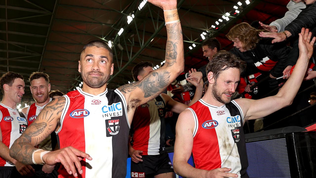 Hill says he is ‘as committed as ever’ to St Kilda as he prepares to play his 250th AFL game on Saturday. Picture: Kelly Defina / Getty Images