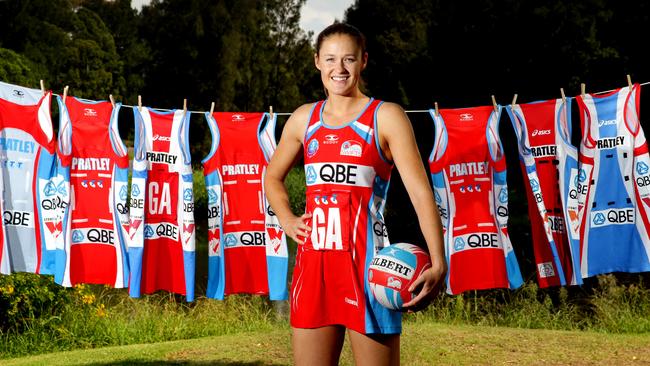 Swifts goal attack Susan Pettitt (nee Pratley) will share her 100th ANZ Championship game milestone with her club when they host the Queensland Firebirds on Sunday at Homebush .Picture Gregg Porteous