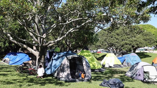 The homeless in the tent city at Southport's Carey Park are facing a crackdown from council, after a wave of new compliance notices have been sent out. Picture Glenn Hampson