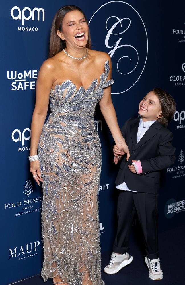 Eva Longoria and her son Santiago Enrique Baston, 6, attend the Global Gift Gala Photocall in Paris. Picture: Pascal Le Segretain/Getty Images