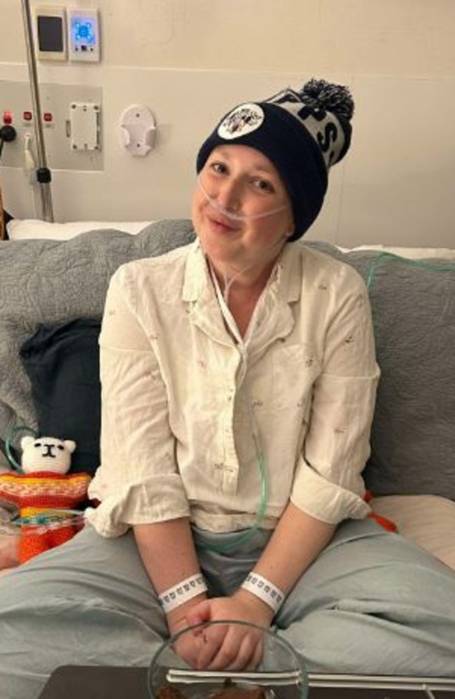 Emily has been on a constant chemo drip for a week and recently made the brave decision to shave her head. Picture: Supplied.