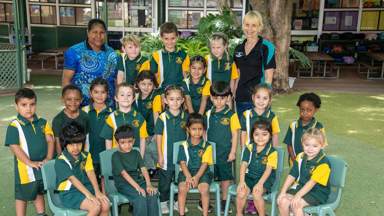 MY FIRST YEAR 2024: Darling Heights State School Prep T with teacher's aide Mabel Lovai (left) and teacher Julie Trevor, February 2024. Picture: Bev Lacey