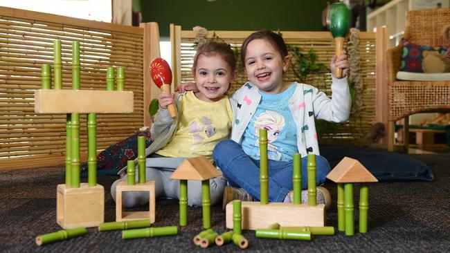 Doveton College's Early Learning Centre was rated one of the best in Victoria. Pictured are Ava-Lee and Ella (photo taken last year). Picture: Josie Hayden