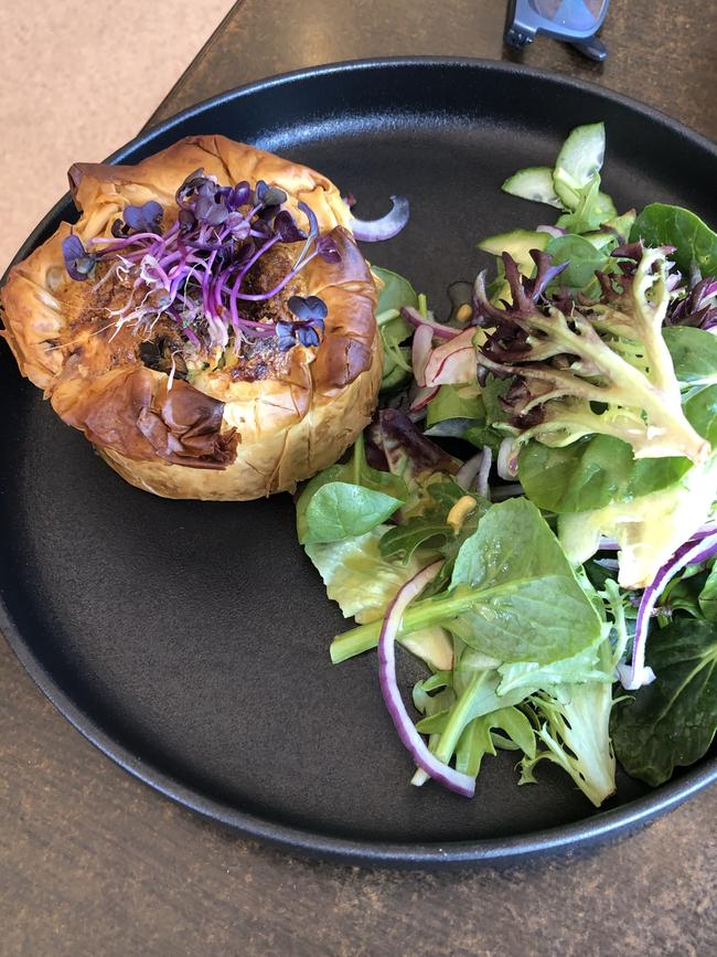 Heartlands Larder kale and feta pie with salad.